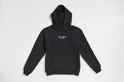 The Drip Hoodie in Black flat lay